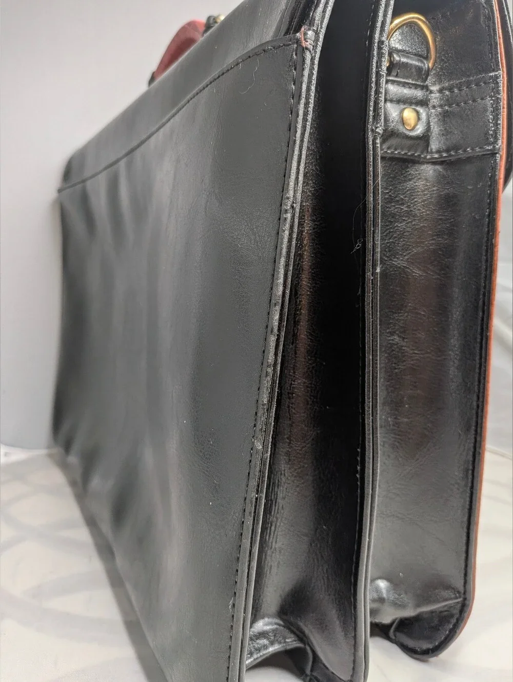 Vtg Bellerose Black Leather Briefcase Brown Croc Embossed Laptop Messenger Bag